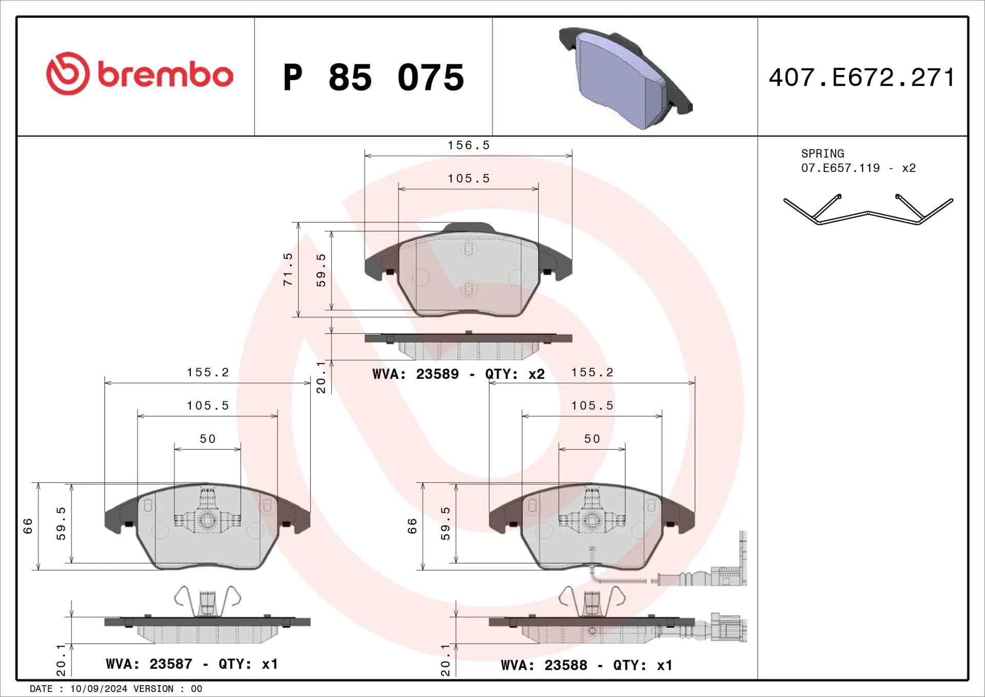 Brembo P 85 075 Prime Brake Pad